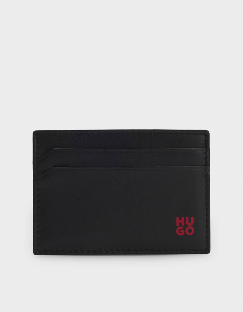 HUGO Tibby Mens Leather card holder with red-foil stacked logo  - Black 001