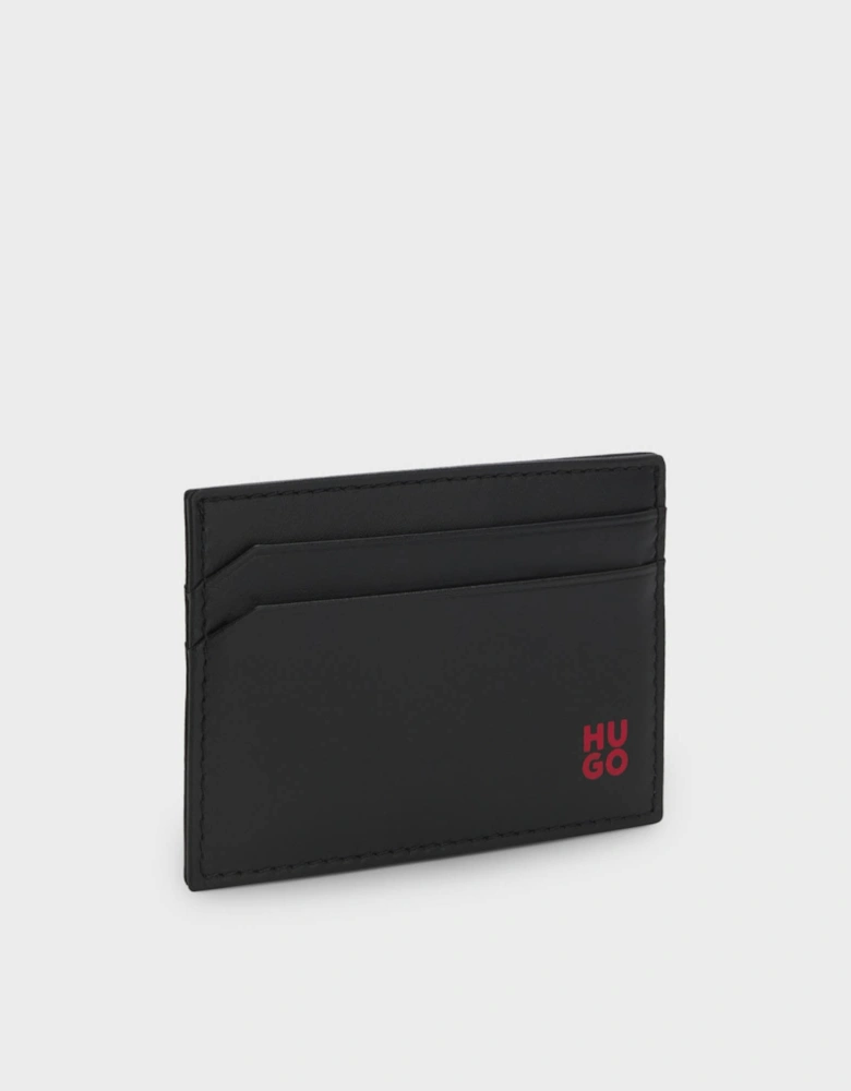 HUGO Tibby Mens Leather card holder with red-foil stacked logo  - Black 001
