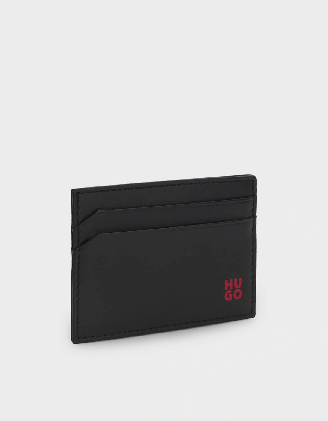 HUGO Tibby Mens Leather card holder with red-foil stacked logo  - Black 001