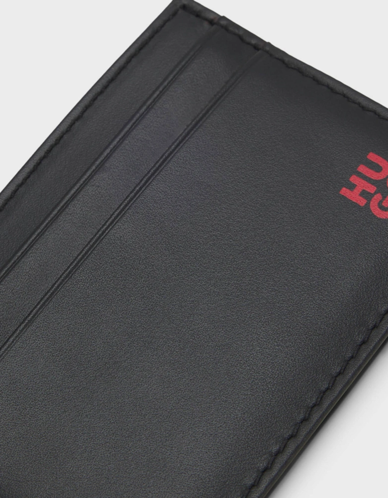 HUGO Tibby Mens Leather card holder with red-foil stacked logo  - Black 001