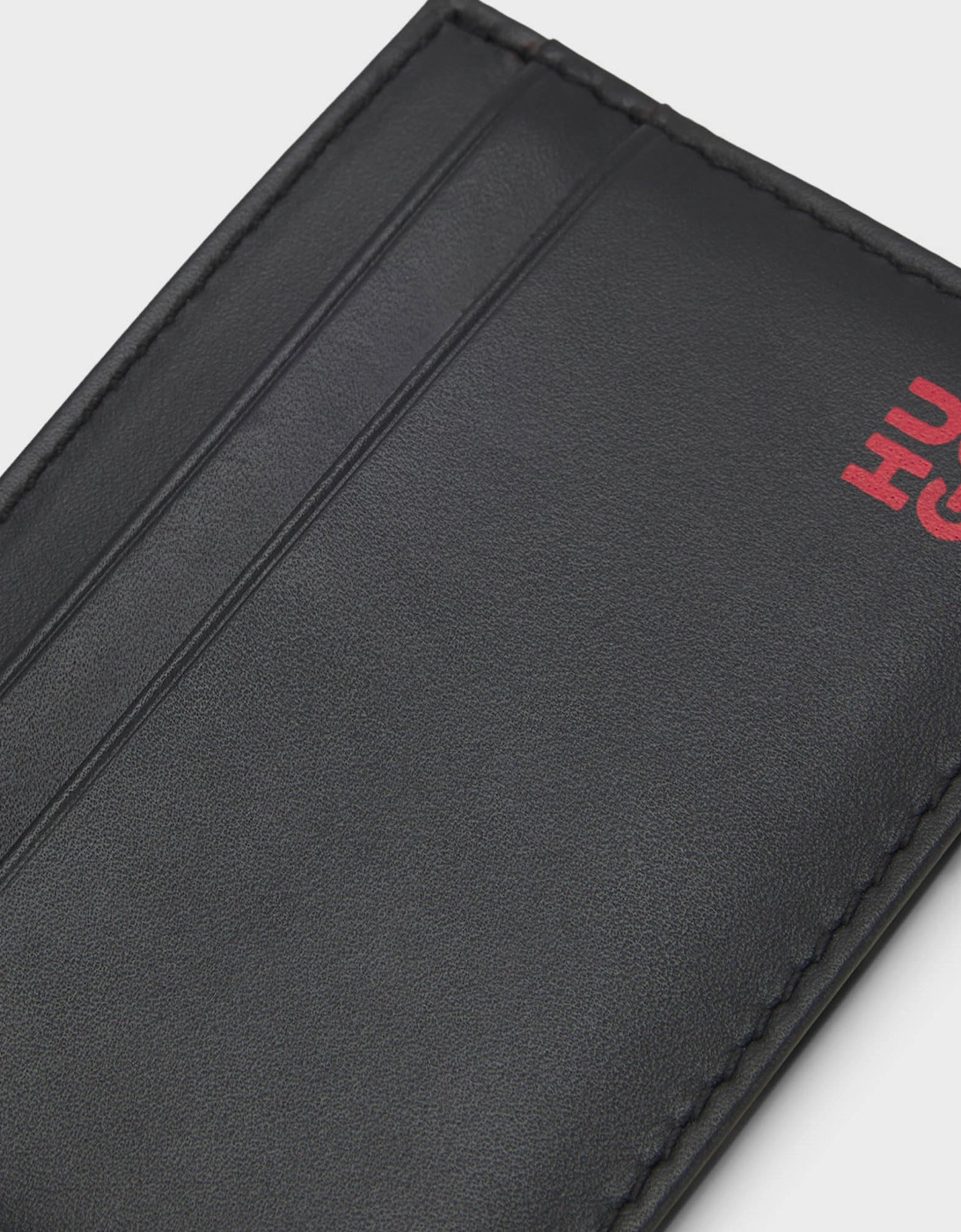 HUGO Tibby Mens Leather card holder with red-foil stacked logo  - Black 001