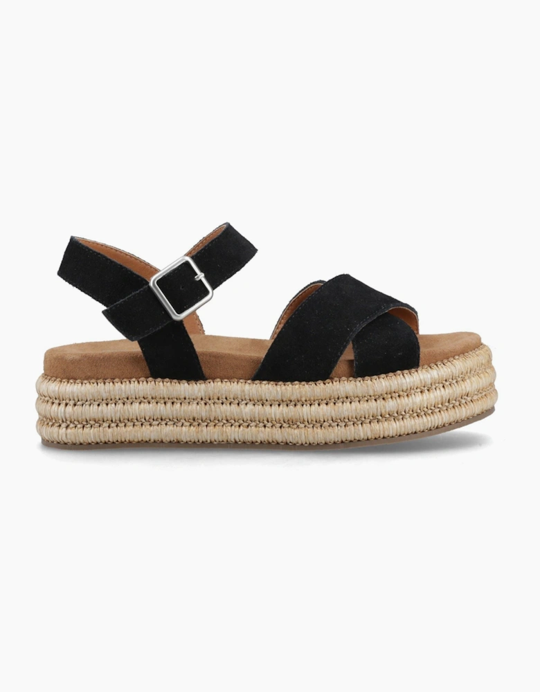 Rosa Rafia Sandal Leather Women's Black Sandals