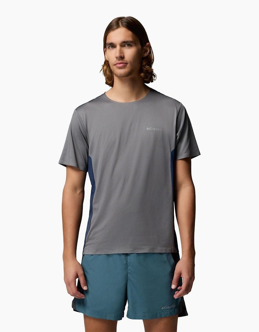 Columbia Men's Grey Three Pitch Ss Crew Polyester Activewear T-Shirts - Size: 38