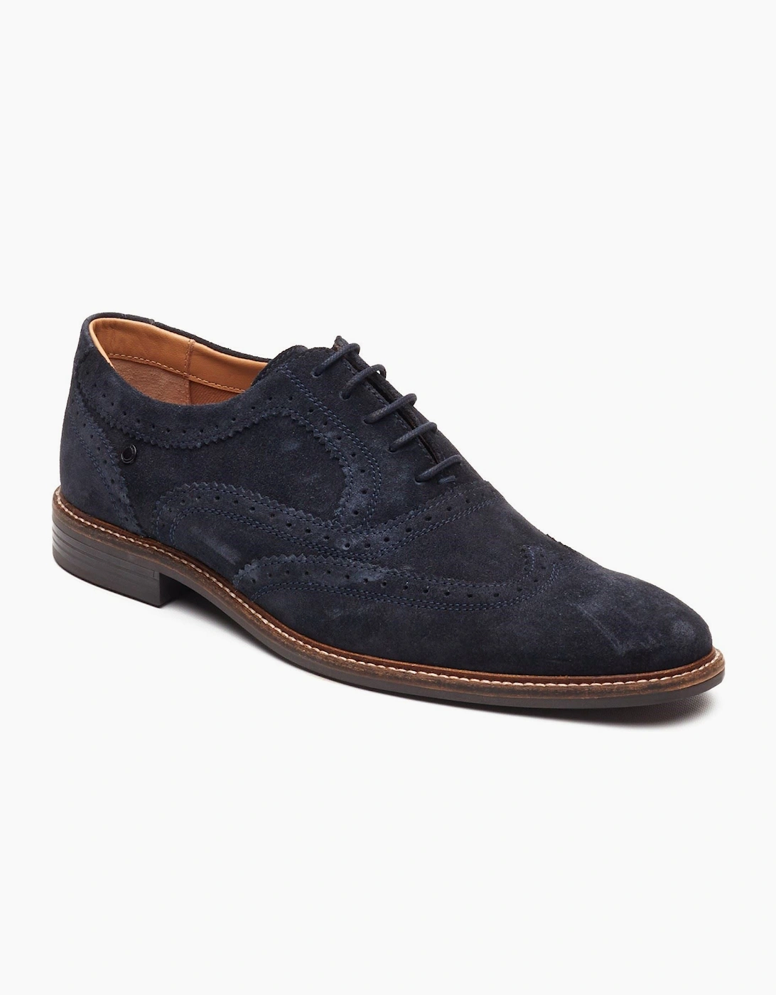 Base Men's Navy London Clarence Brogue Leather Brogues Shoes - Size: 11