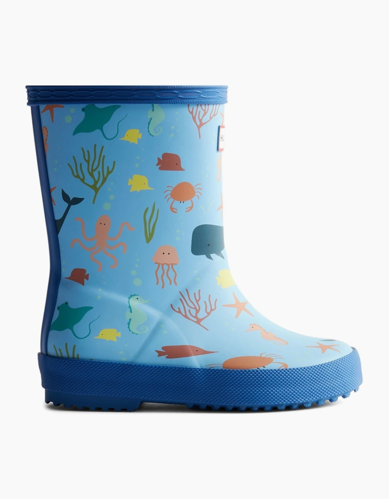 Kids First Classic Ocean Print Boot Rubber Kid's Amplifying Blue/Dragonfly Blue Wellington Boots