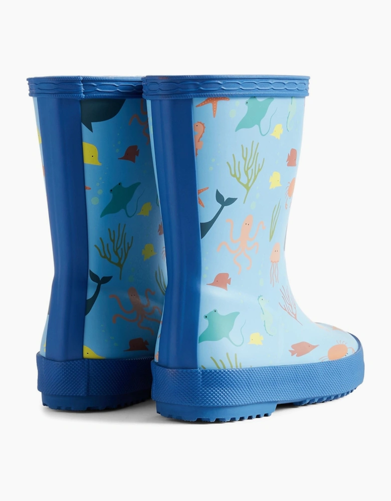 Kids First Classic Ocean Print Boot Rubber Kid's Amplifying Blue/Dragonfly Blue Wellington Boots