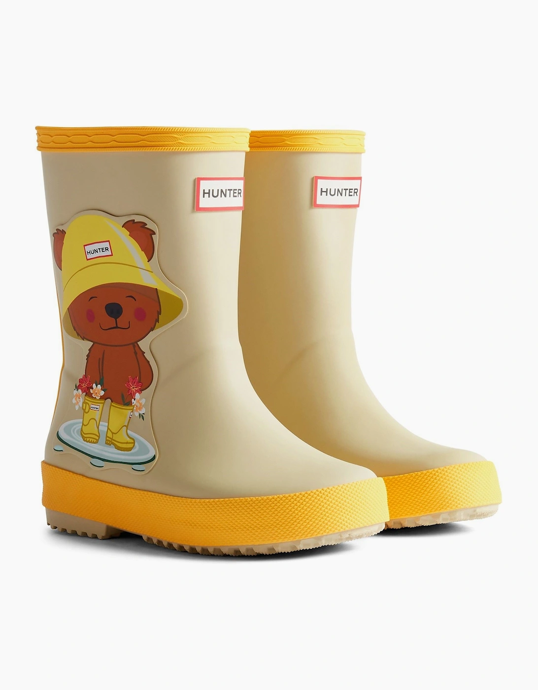 Hunter Unisex Yellow First Bear Print Boot Rubber Kid's Bear Print Wellington Boots  Size 8 Kids