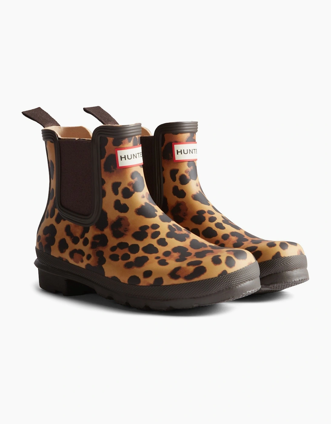 Women's Hunter Original Chelsea Leopard Print Boot Rubber Women's Leopard Print/Chocolate Brown Wellington Boots - Size, 5