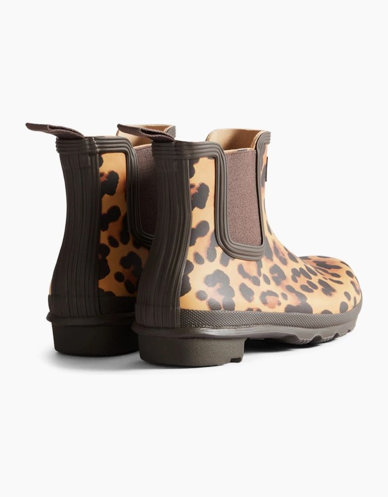 Original Chelsea Leopard Print Boot Rubber Women's Leopard Print/Chocolate Brown Wellington Boots