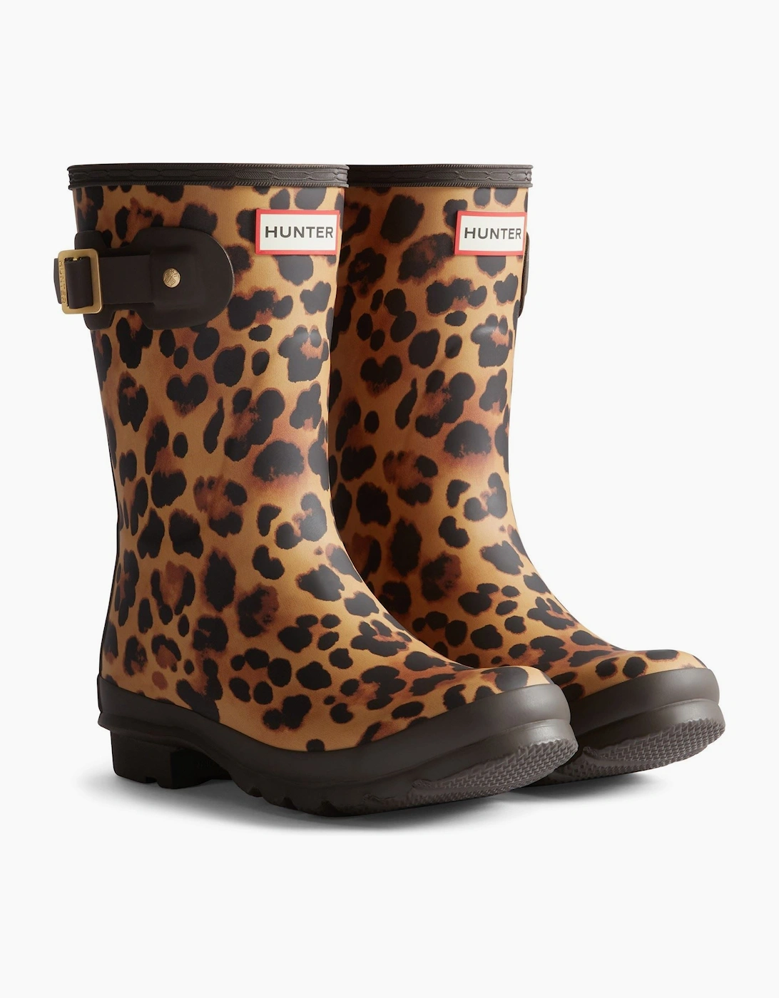 Hunter Women's Brown Original Short Leopard Boot Rubber Leopard Print/Chocolate Wellington Boots - Size 4