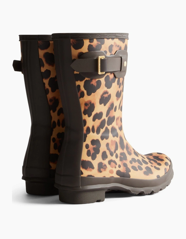 Original Short Leopard Boot Rubber Women's Leopard Print/Chocolate Brown Wellington Boots