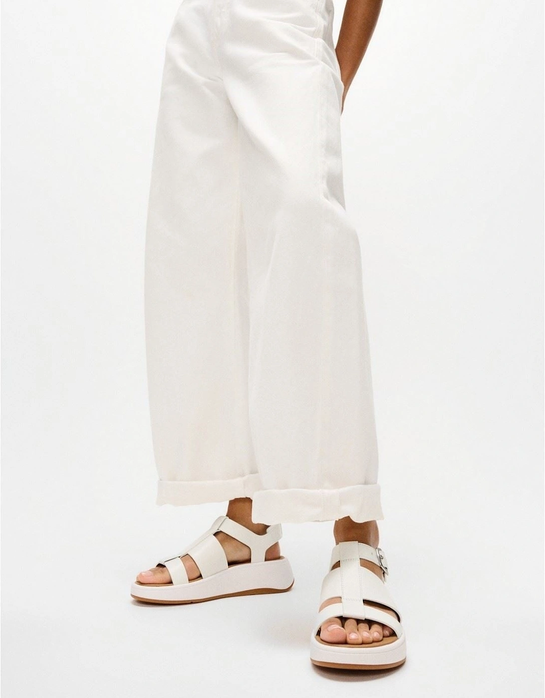 F-Mode Fisherman Leather Women's Urban White Narrow Fit Sandals