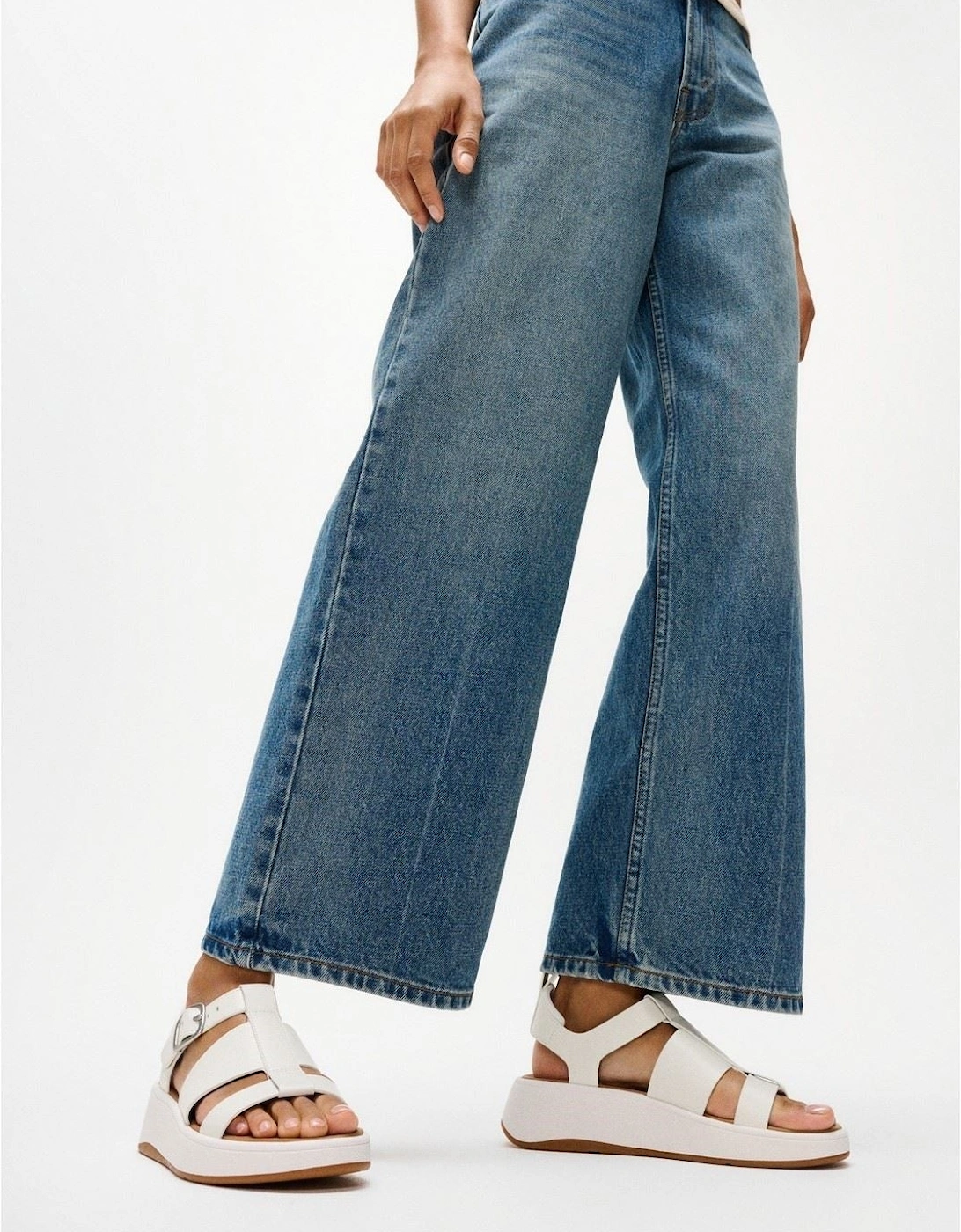 F-Mode Fisherman Leather Women's Urban White Narrow Fit Sandals