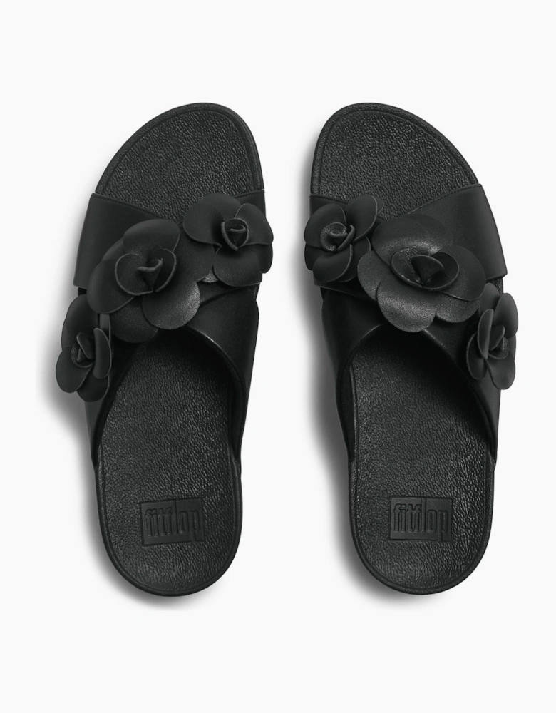 Lulu Flower Polyurethane Women's Black Sandals