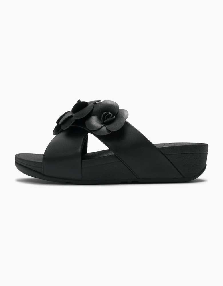 Lulu Flower Polyurethane Women's Black Sandals