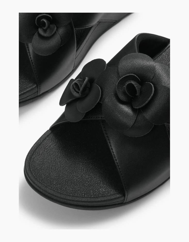 Lulu Flower Polyurethane Women's Black Sandals