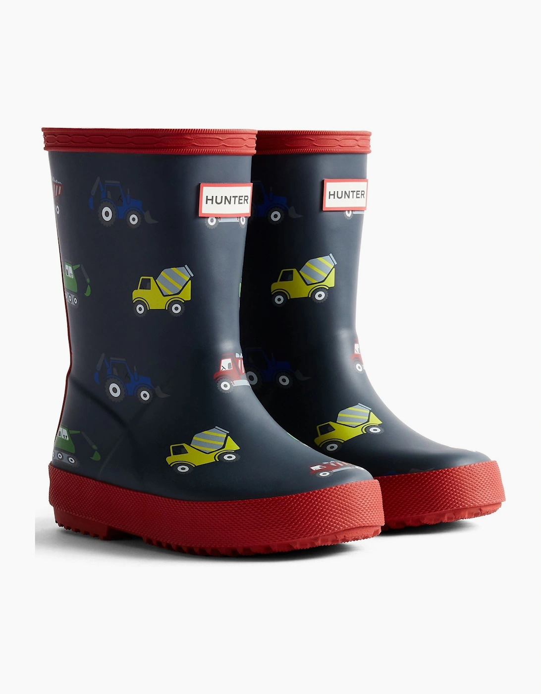 Hunter Boys Navy 'S First Construction Print Boot Rubber 'S /Military Red Wellington Boots  Size 13 Kids