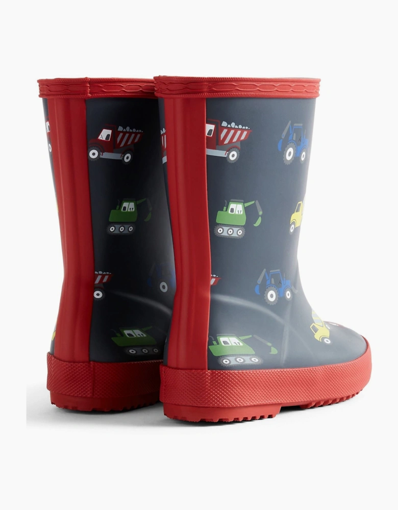 Kids First Construction Print Boot Rubber Boys's Navy/Military Red Wellington Boots