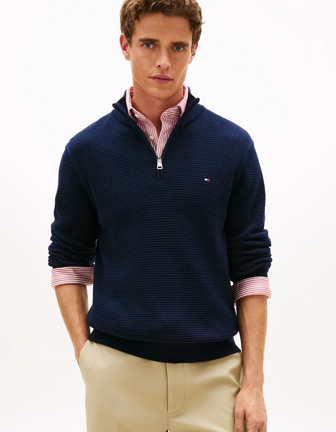 Tommy Hilfiger Men's Blue/Black Seasonal Structure 1/4 Zip Mock Neck Sweatshirt - Desert Sky  42 Xl