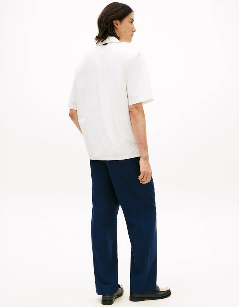 Performance Seersucker Mens Short Sleeve Shirt - Ivory Petal/Ecru Stripe