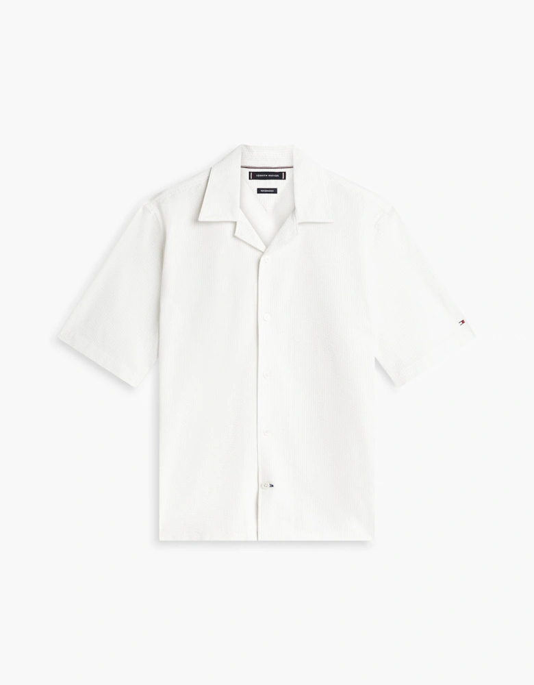 Performance Seersucker Mens Short Sleeve Shirt - Ivory Petal/Ecru Stripe