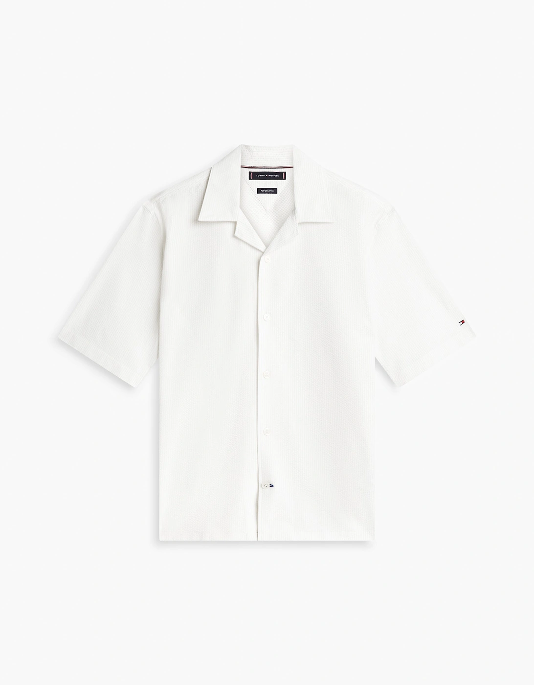 Performance Seersucker Mens Short Sleeve Shirt - Ivory Petal/Ecru Stripe