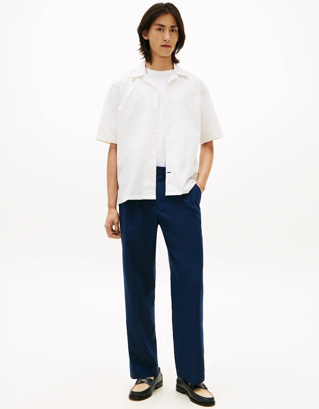 Performance Seersucker Mens Short Sleeve Shirt - Ivory Petal/Ecru Stripe