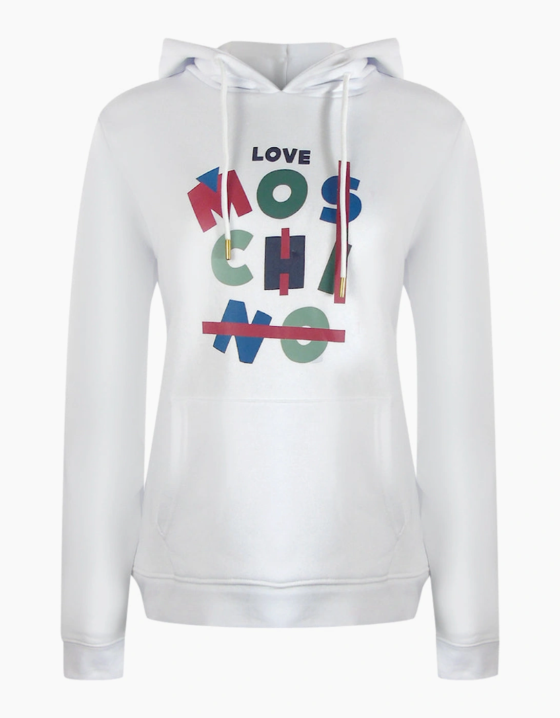 Love Moschino Men's White Jumble Logo Hoodie  44 Xxl