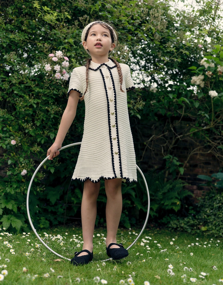 Girls Crochet Mini Dress in Ivory