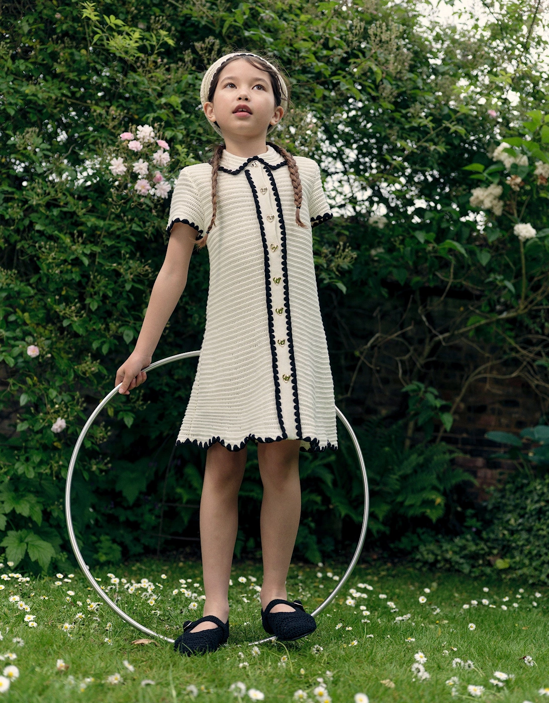 Girls Crochet Mini Dress in Ivory