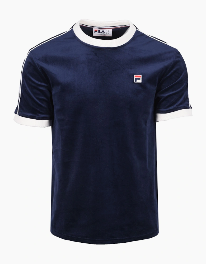BASILIO TIPPED VELOUR T-SHIRT NAVY/GARDENIA