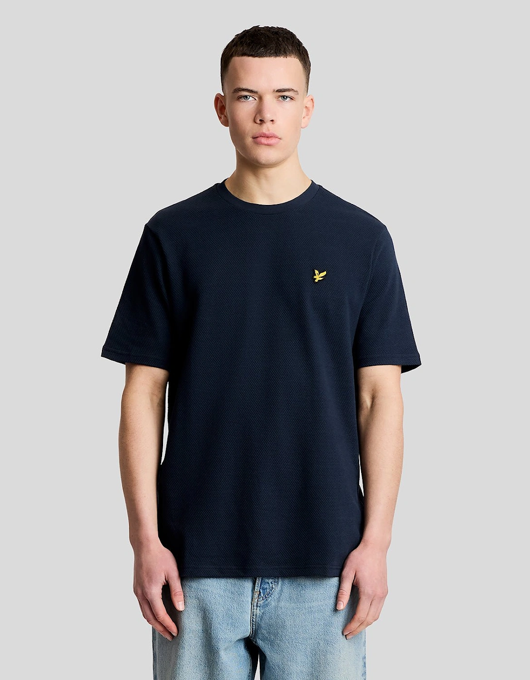 Lyle And Scott Men's Navy Textured Jacquard T-Shirt  34 Xs