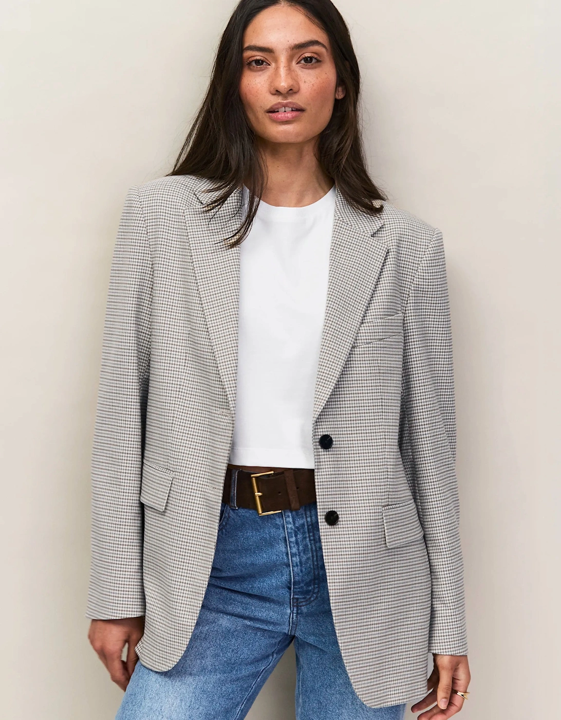 Neutral Check Oversized Blazer