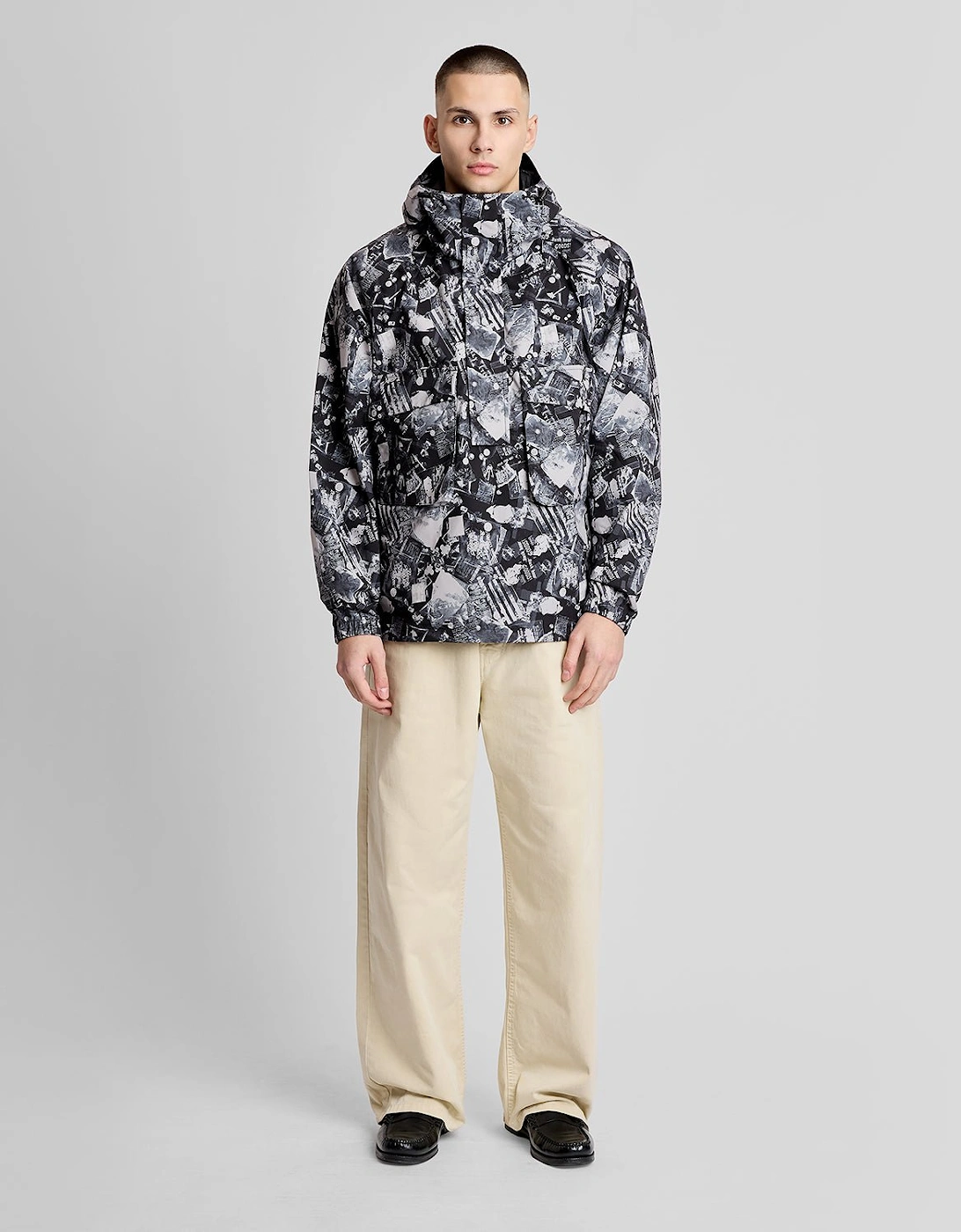 Industrial Print Hooded Anorak Jacket