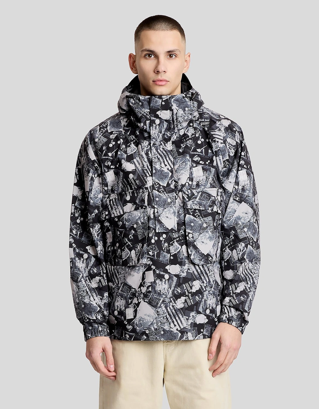 Lyle And Scott Men's Industrial Print Hooded Anorak Jacket - Size 38/Regular
