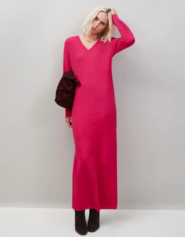 Pink V-Neck Knit Dress