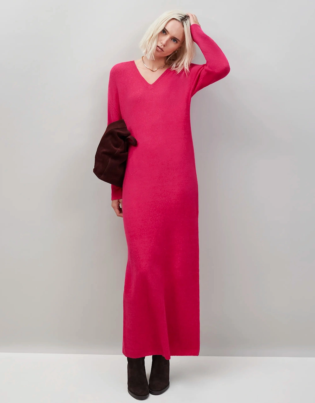 Pink V-Neck Knit Dress