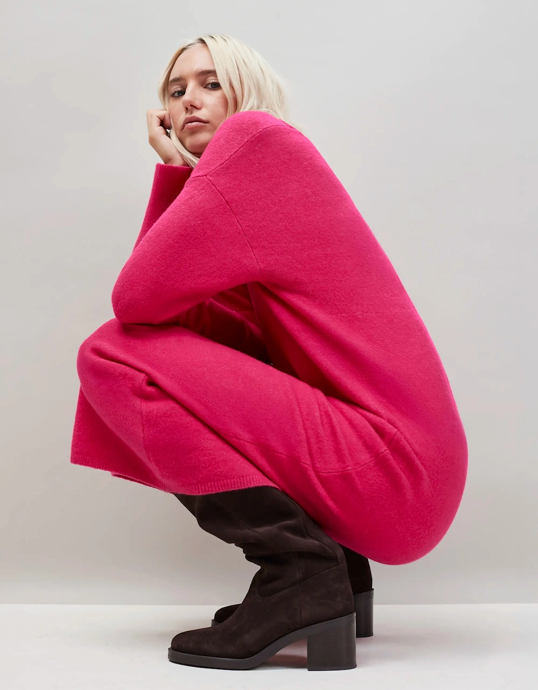 Pink V-Neck Knit Dress