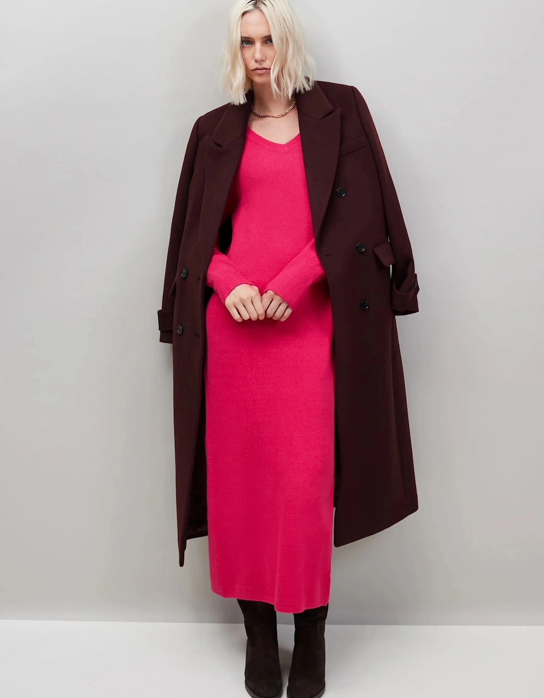 Pink V-Neck Knit Dress