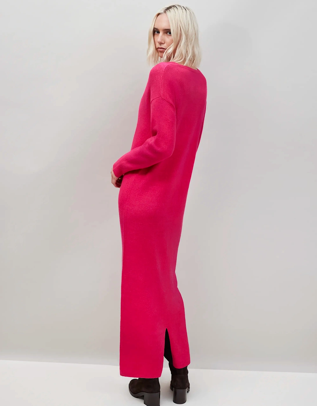 Pink V-Neck Knit Dress