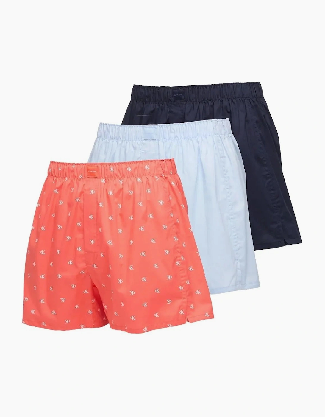 3-Pack Allover Logo Traditional-Fit Boxer Shorts, Black/Red/Blue