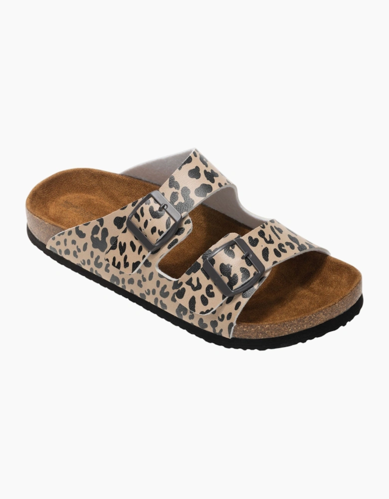 Womens/Ladies Mia Leopard Print Double Strap Sandals