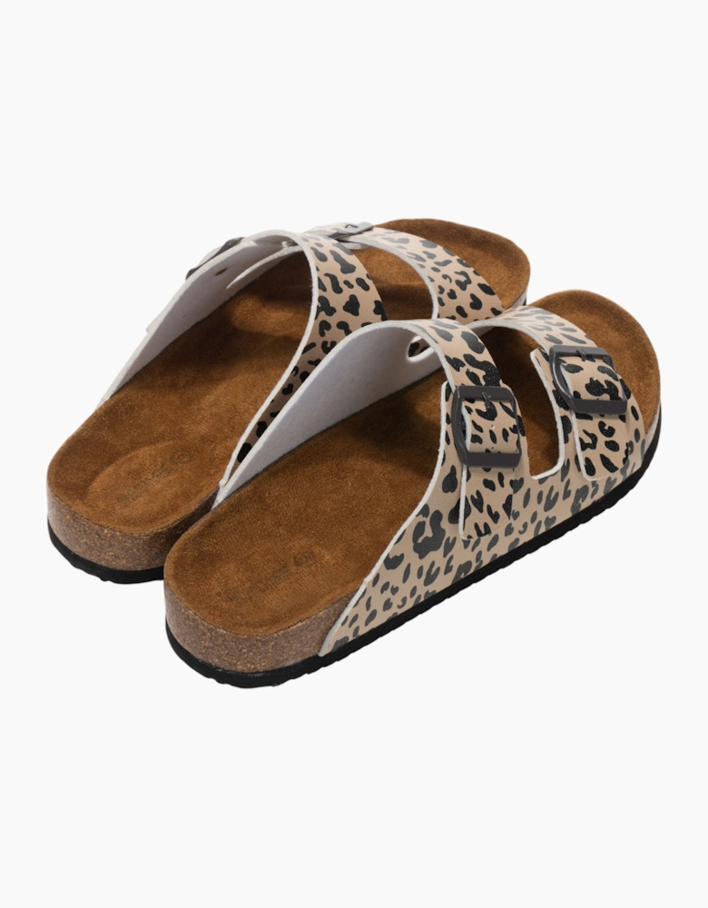 Womens/Ladies Mia Leopard Print Double Strap Sandals