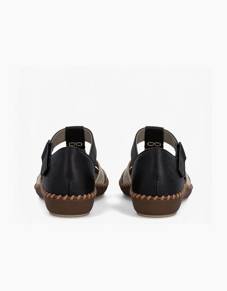 DESIDERIA Womens T-strap Sandals Black