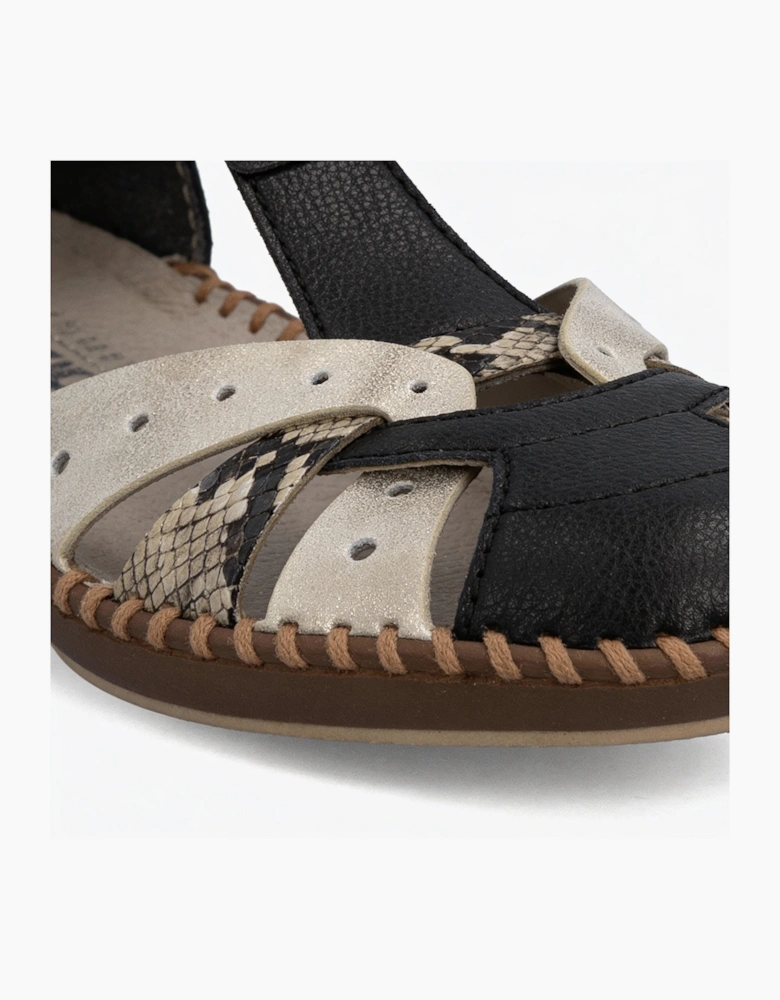 DESIDERIA Womens T-strap Sandals Black