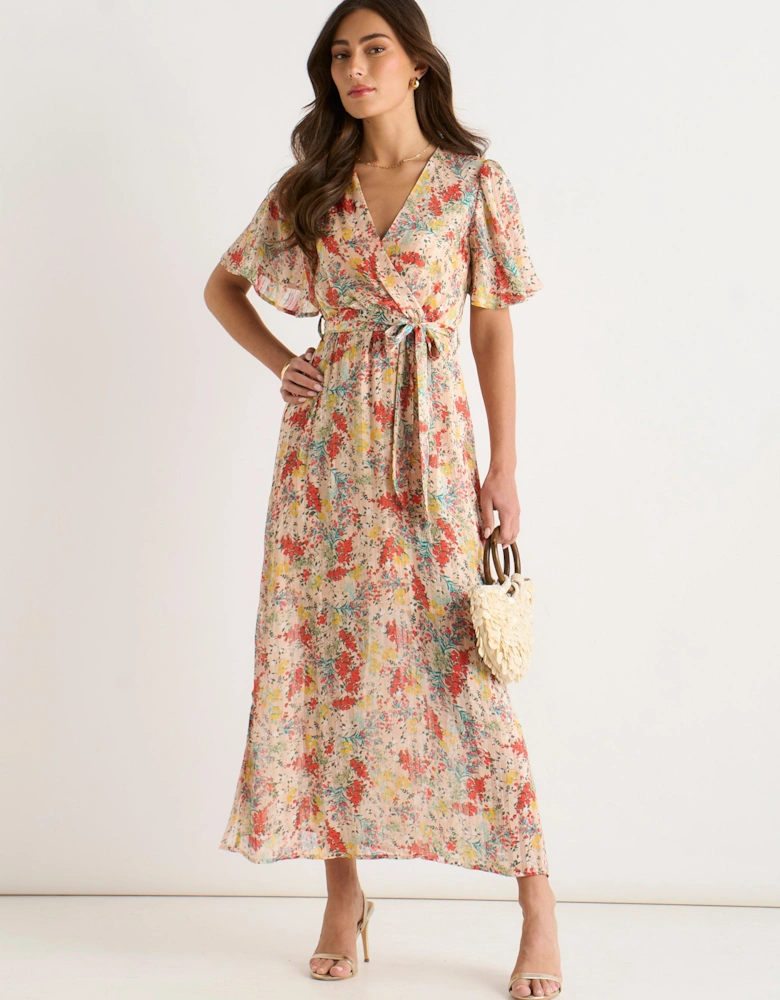 Multi Floral Jacquard Chiffon Midi Dress