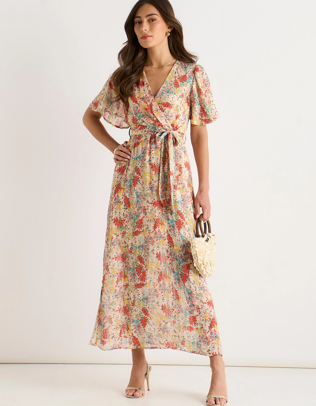Multi Floral Jacquard Chiffon Midi Dress, 5 of 4