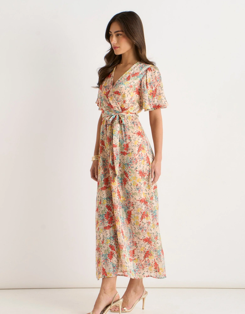 Multi Floral Jacquard Chiffon Midi Dress