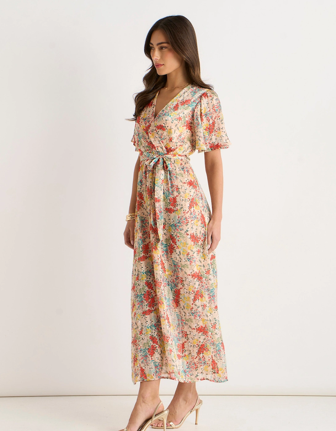 Multi Floral Jacquard Chiffon Midi Dress