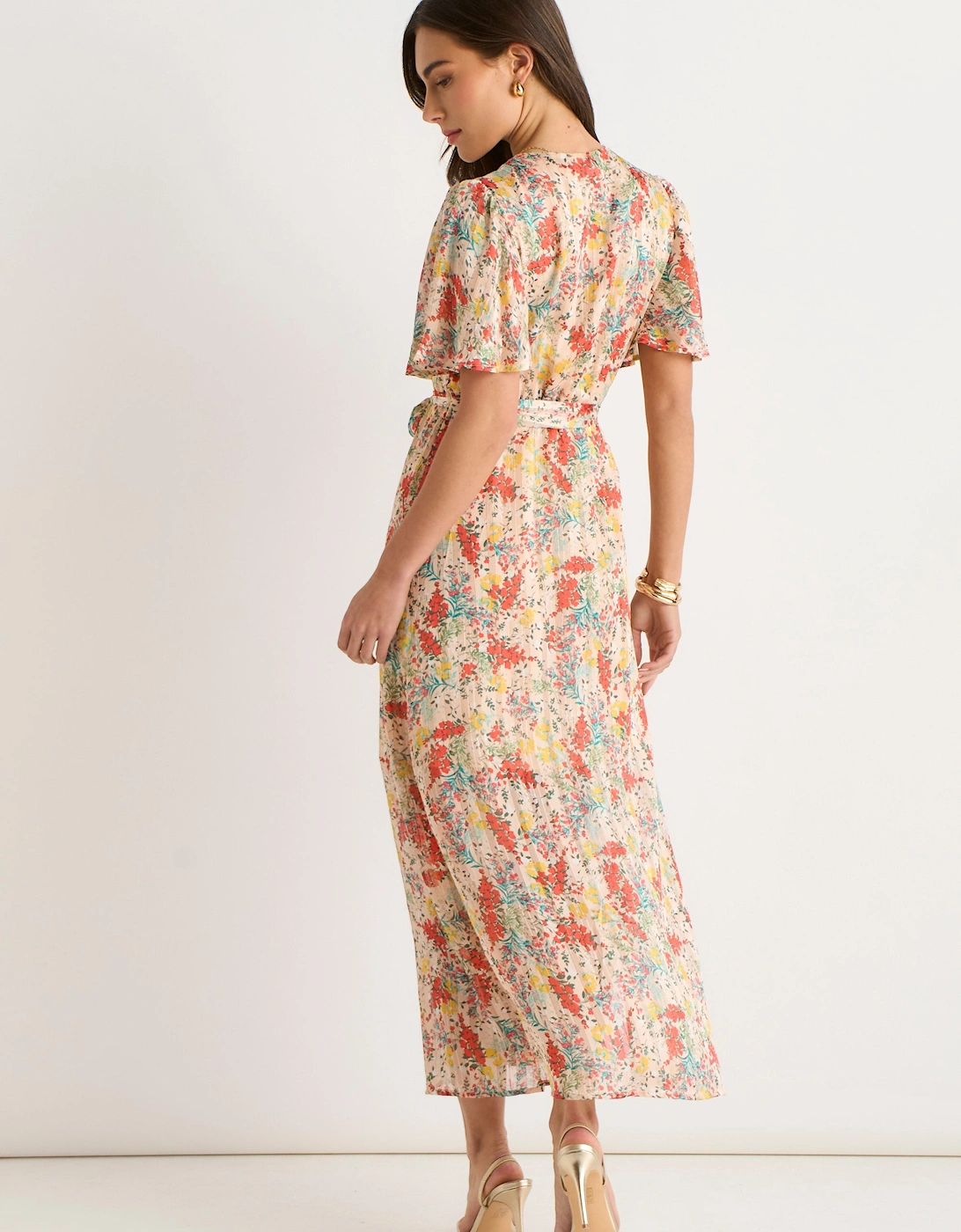 Multi Floral Jacquard Chiffon Midi Dress